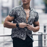 AIDASE  -  Vintage Graphic Print Mens Casual Shirt Summer Short Sleeve Turn-down Collar Button Shirts Men Clothing Streetwear Fashion Shirt aidase-shop