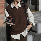 AIDASE  -  Japanese Maillard Style Vintage Sweater Vest for Men and Women V-neck Loose Autumn Solid Color Sleeveless Knitted Vest Sweater