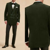 AIDASE  -  Modern Velvet Men Suits 2 Piece Coat Pants Groom Frog Button Suit Business Blazer Pants Wedding Prom Party Jacket Customized aidase-shop