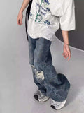 AIDASE  -  American Style High Street Ripped Jeans Men's Loose Wide Leg Floor Length Pants Fashionable Straight-leg Trousers aidase-shop