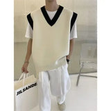 Aidase mens outfits Korean Sweater Vest Men's Fashion Knitwear Solid Color Casual V-neck Knitted Pullover Men Loose Knitting Sweaters Clothes