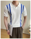 AIDASE  -  Summer Slim Fit Striped Contrast Knit Ice Polo Shirt Men's Stretchable Short Sleeve T-Shirt M-4XL aidase-shop