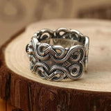 AIDASE  -  Retro Mongolian Flower Pattern Ring For Men Women Silver Color Gothic Adjustable Ring Handmade Unisex Jewelry Accessories Gift aidase-shop