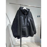 Aidase Big Size Cool Warm Workwear Lamb Wool Hoodie Men Women's Spliced Half Zipper Hooded Jacket Hip Hop Streetwear Unisex Sweatshirt aidase-shop