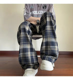 AIDASE  -  Men's Plaid Casual Pants Loose Straight Hong Kong Style Spring Autumn New Fashion Comfortable Breathable Men's Trousers aidase-shop