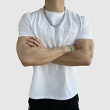 AIDASE  -  Round Neck Fitness Trend Steel Printed T-shirt Shoulder Pad Version Close-in Sleeve Slim Men's Sports Training Short Sleeve