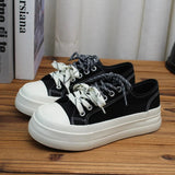 AIDASE  -  Hot Sale Women Thick Sole Canvas Shoes Vintage Fashion Students Breathable Lace-Up Sneakers Platform Black Sports Shoes aidase-shop