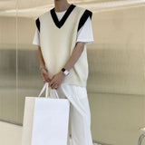 Aidase White Striped Knitted Sweaters For Men Vest V Neck Man Clothes Sleeveless Waistcoat Thick Winter Old Cotton aidase-shop