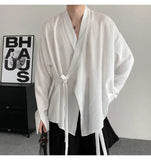 AIDASE  -  Spring New Jacquard Long Sleeved Design Loose Men's Shirt Solid Color V-neck Solid Color Male Tops aidase-shop