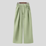 AIDASE  -  Men Pants Solid Color Pleated Joggers Lace Up Casual Wide Leg Trousers Men Streetwear Loose Fashion Casual Long Pants aidase-shop
