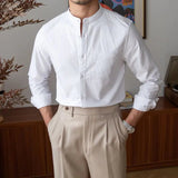 AIDASE  -  Men's Long Sleeved Wrinkle Resistant Shirt Spring Summer Suitable Formal Wear Stand Up Collar Casual Black White Elastic Blouse aidase-shop