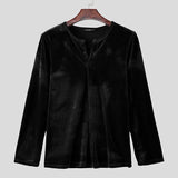 AIDASE  -  Men T Shirt Solid Color V Neck Long Sleeve Velour Casual Male Tee Tops Streetwear 2025 Loose Fashion Men Clothing S-3XL aidase-shop