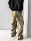 Aidase 2000s Distressed Wide Leg Jeans Men's Trousers Y2k Vintage Dirty Washed Pleated Barrel Denim Pants Hip Hop Streetwear