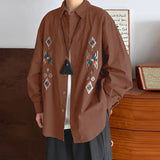 AIDASE  -  Men Shirt Printing Lapel Long Sleeve Button Loose Casual Men Clothing Streetwear Korean Style Fashion Tops Male Shirts aidase-shop
