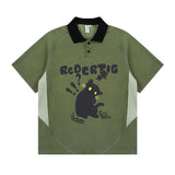 AIDASE  -  Japanese Retro Contrasting POLO Shirt Short-sleeved Men Loose Couples Versatile National Trend Lazy Style Casual Lapel T-shirt aidase-shop