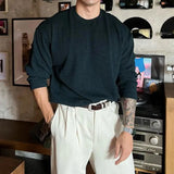 Aidase Mens Autumn Winter New Textured Vertical Striped Knitted T-Shirt Gender-Neutral Loose Casual Simple Long-Sleeved Top Unisex aidase-shop