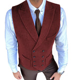Aidase Men's Vest Casual Double Breasted Suit Vest Herringbone Pattern Notch Lapel Waistcoat for Groomsmen for Men Vest aidase-shop