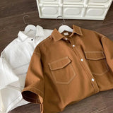 25.78Aidase Retro Trendy and Personalized Unisex Style Short Sleeved Men and Women Summer Korean Street Loose Lapel Couple Work Top Y2k aidase-shop