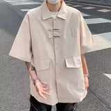 AIDASE  -  American Retro Men's Short Sleeved Shirt Large Pocket Design Casual Shirts Summer Loose Versatile Male Tops Clothing aidase-shop