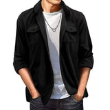 AIDASE  -  Fashion Suede Shirt for Men's Clothing Spring Autumn Casual Solid Color Pocket Long Sleeves Turn-down Collar Coats Loose Tops aidase-shop