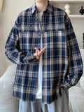 AIDASE  -  Vintage American Plaid Long Sve Men's irt Loose Fit Faionable Urban Sle Polyester Cotton Blend Autumn Wear aidase-shop