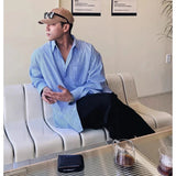 Aidase Men's Blue Vertical Striped Long-Sleeved Shirt, Korean Style High Quality Casual  Shirt Coat， Travel ，Hiking  Shirt Coat aidase-shop