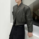 Aidase Mens Autumn Winter Casual Solid Color Thickened Pocket Short Jacket Genderless Korean Style Retro Trend Biker Jacket Unisex aidase-shop