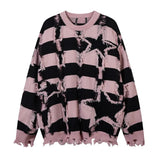 Aidase American Street Fashion Retro Trend Tassel Star Stripe Hole Sweater Unisex Autumn Winter High Quality Casual Loose Warm Sweater