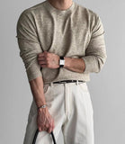 AIDASE  -  Korean Style Elegant Gentleman Crew Neck Sweater Autumn Winter All-Match Slim Knitted Pullover, Business Soft Warm Knit Base Top aidase-shop