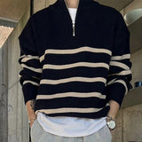 Autumn Men's Luxury Knitted Patchwork Pullovers Sweater Korean Turtleneck Zipper Long Sleeve Loose Stylish Texture M-3XL aidase-shop