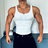 Aidase  Sexy Vest Men Sleeveless Half Open Zipper Slim T-shirt Spring Summer Fitness Muscles Sport Training Tight Fit Tank Top Clothing