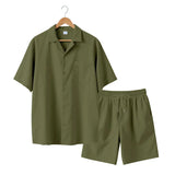 AIDASE  -  Summer Daily Casual Mens Two Pieces Sets Short Sleeve Button-up Lapel Shirt And Shorts Beach Outfits Men Solid Color Suits aidase-shop