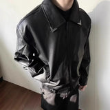 AIDASE  -  Short Black Leather Jacket Men's Spring Autumn Stylish American Retro Crack Texture Pilot Motorcycle Vest Jacket aidase-shop