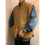 AIDASE  -  Retro Japanese Sle Baseball Collar Cotton Vest Men's Loose Trendy  Color Svel oulder Pad Vest Winter Outerwear aidase-shop