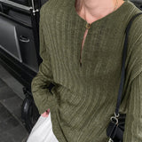 AIDASE  -  Men T Shirt Solid Color Knitted O-neck Long Sleeve Casual Male Tee Tops Streetwear 2025 Loose Fashion Men Pullovers aidase-shop