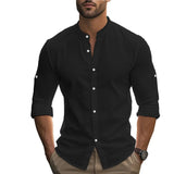 AIDASE  -  autumn men's cross-border foreign trade long-sleeved stand-up collar large-size slim-fit casual cotton shirt aidase-shop