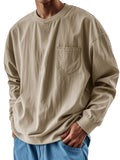 AIDASE  -  Spring Autumn Round Neck T-Shirts Men Solid Long Sleeve Casual Tshirt Male Loose Pocket Fashion Tees Streetwear Sports Tops Man aidase-shop