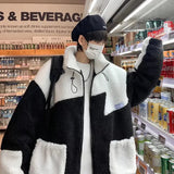 AIDASE  -  Casual Men's Lamb Velvet Cotton Jacket Loose Fit Street Style Autumn Winter Versatile Cotton Coat Color Block Trendy Workwear aidase-shop