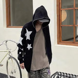 Aidase Star Zipper Cardigan Men Hooded Knitted Sweater Y2K Streetwear Spring Fall American Loose Casual All-match Hooded Sweater Jacket aidase-shop