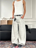 AIDASE  -  Retro American Waed White  Beard Knife  Jeans Men Women Street Loose Versatile Long Pants Casual Cotton Denim Jeans aidase-shop