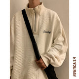Aidase Men Harajuku Sweatshirts Korean Hip Hop Solid Color Basic Oversized Pullovers Y2K Zipper Hoodie Tops Streetwear Male