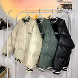 Aidase American Baseball Uniform PU Bomber Jacket Hip Hop Thickened Stand Collar Parkas Loose Versatile Couple Winter Coat aidase-shop