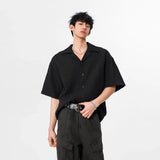 AIDASE  -  Men's Cuban Collar Textured Short Sleeve Shirt Loose Casual Summer Top aidase-shop