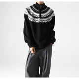 AIDASE  -  Man Knitting Base Layer Winter Retro Fair Isle Knit Sweater Unisex Oversized Mock Neck Zip Up Couples' Sweater aidase-shop