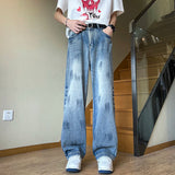 AIDASE  -  American Sle Faded Waed Straight Leg Loose Fit Trendy Jeans for Men And Women High Street Vintage Vibe Casual Jeans aidase-shop