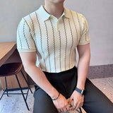 AIDASE  -  Summer Thin Striped Ice Silk Short Sleeved T-shirt Cool Turn-down Collar American Male Tops aidase-shop