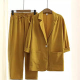 AIDASE  -  Women's Autumn Cotton Linen Suit Set Loose Casual Commuting Outfit Pocket Pants & Jacket Set Breathable Office Daily