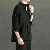 AIDASE  -  Male Shirts Linen Black Half Sleeve Men's Shirt Oversize With Sleeves Trend Cotton Elegant Fashion Regular Collar Man I aidase-shop
