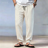 AIDASE  -  Men's Vertical Striped Jogger Pants Drawstring Waist Casual Tapered Trousers Lightweight Beach Bot for Summer aidase-shop