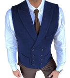Aidase Men's Vest Casual Double Breasted Suit Vest Herringbone Pattern Notch Lapel Waistcoat for Groomsmen for Men Vest aidase-shop